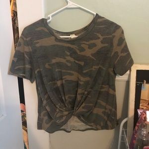 camo shirt with a little tie in the front